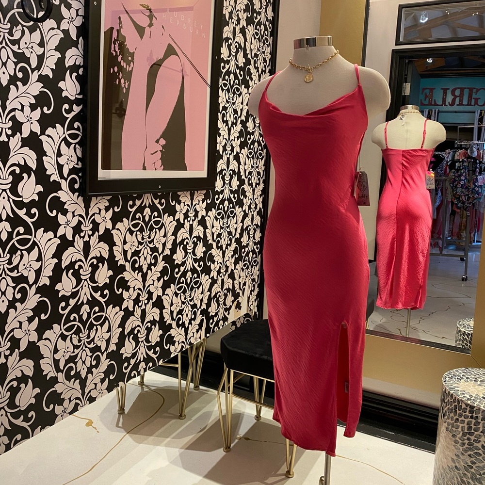🌺Justify- Silk Like Dress w/ Front Slit Design